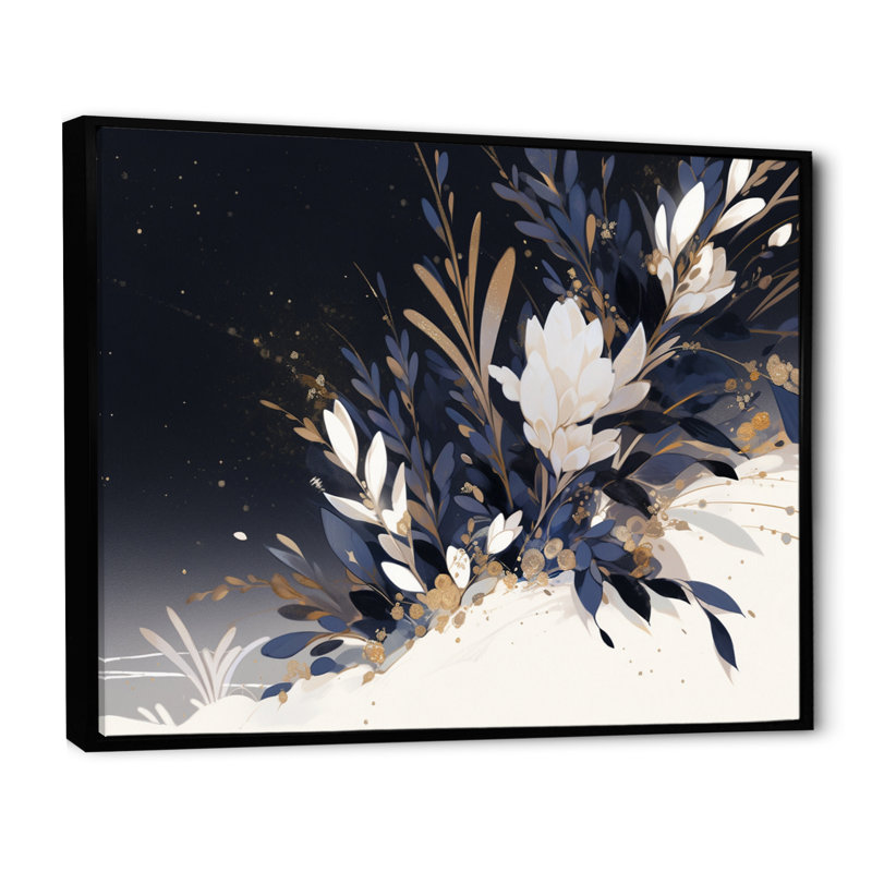 Herbes bleues et or bleues II, H 16 po x l 32 po x P 1,5 po, Cadre flottant noir