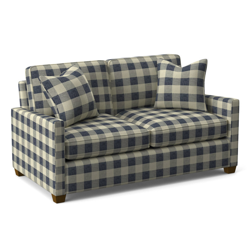 Nicklaus Sleeper Sofa, Havana Finish, Blue Buffalo Check; 0120-61, 5" Innerspring Mattress