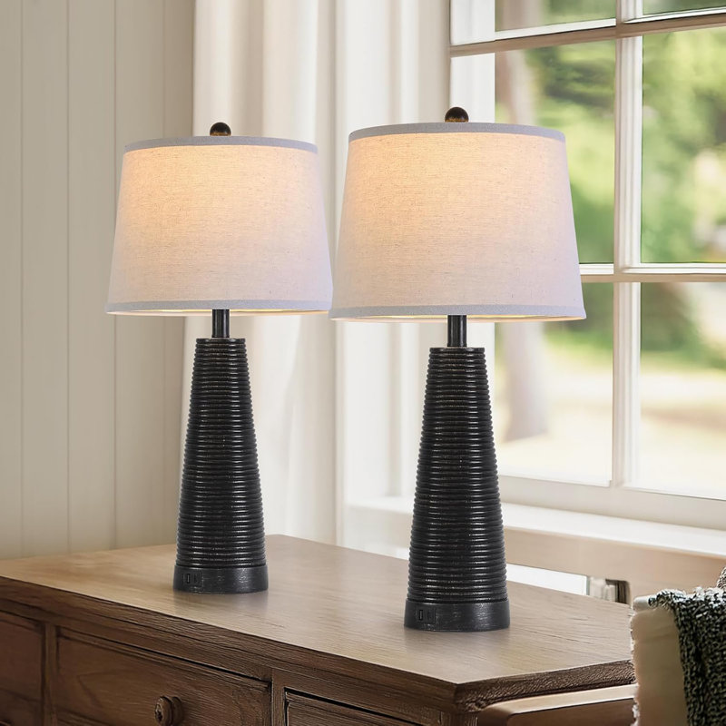 Nightstand Lamp Bedside Lamps Set Of 2 Desk Lamp Vintage Rustic Farmhouse Table Lamp 3 Way Dimmable Light,Bulb X 2,USB AC Port (With Gold, High 27 Inch)