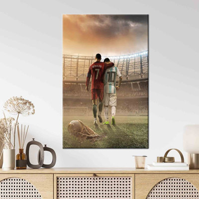 Legendary Football Stars Lionel Messi And Cristiano Ronaldo Captured In Vibrant Art Canvas For The Ultimate Man Cave Wall Decor