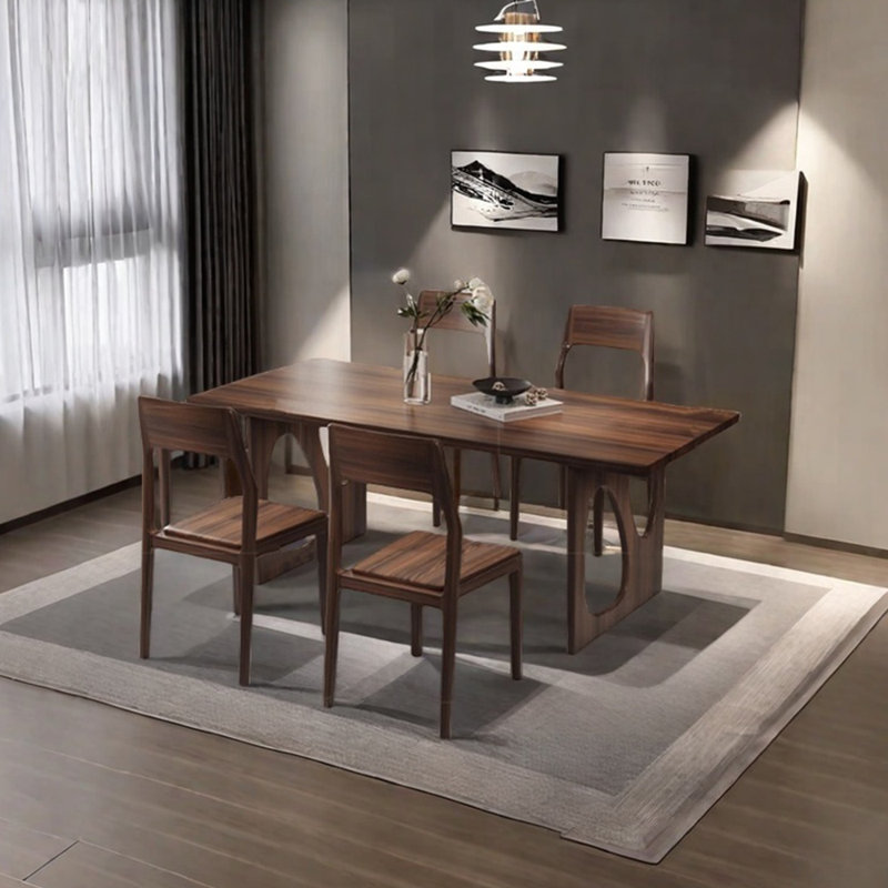 Walnut solid wood dining table set, 29.53"H x 62.99"L x 31.5"W