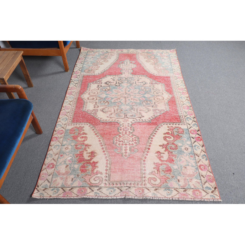 Vintage Turkish Kilim Area Rug - Rustic Red Wool Carpet for Dining Room or Living Space