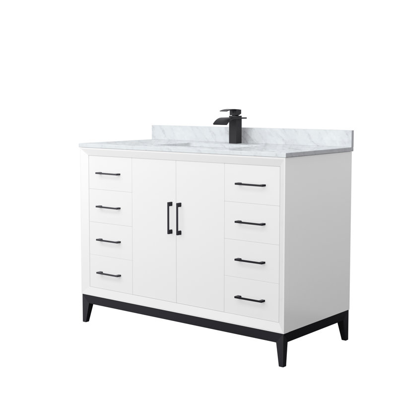 Ensemble de meuble-lavabo simple 60 po Amici, Noir mat, 48", Marbre de Carrare (blanc)
