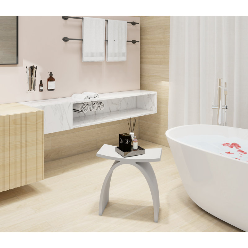 16.5"W Solid Surface Shower Bench, Matte White