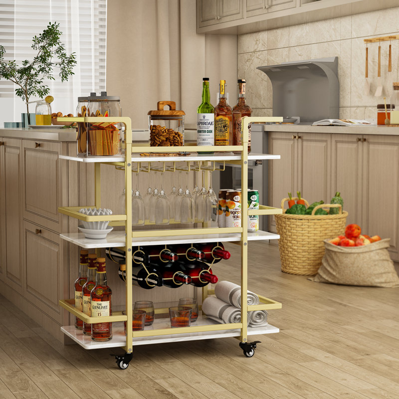 Zoela Metal Golden Bar Cart, 35''x32''x15'', Gold