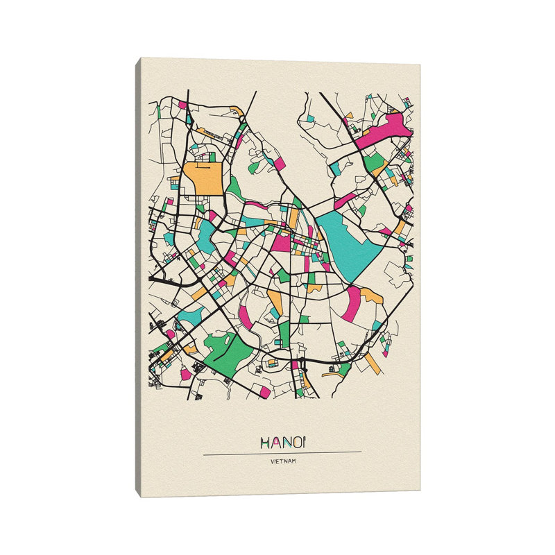 Hanoi, Vietnam Map by Ayse Deniz Akerman - Wrapped Canvas Gallery-Wrapped Canvas Giclée