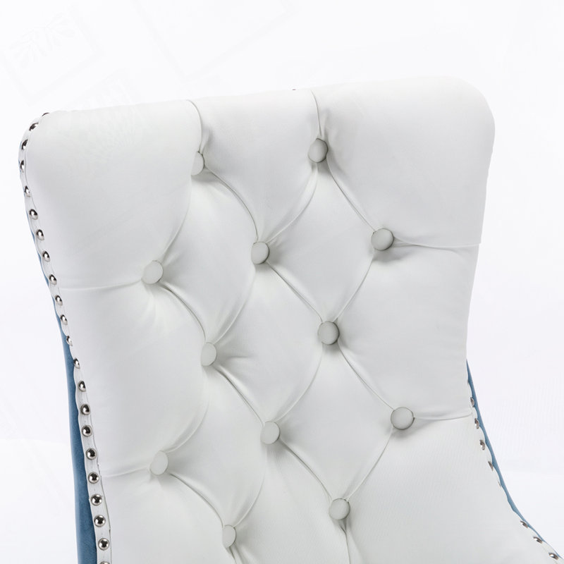 Chaise rembourrée en polyuréthane et velours, Blanc / Bleu