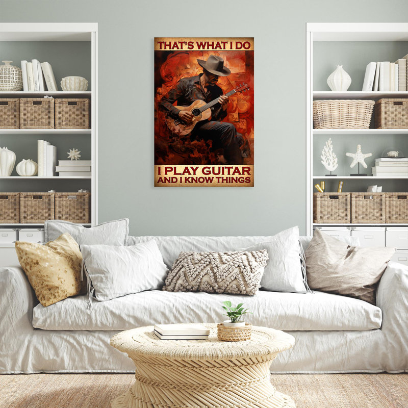 «Man I Play Guitare And I Know Things», reproduction d'art graphique sur toile tendue, H 36 po x l 24 po x P 1,25 po