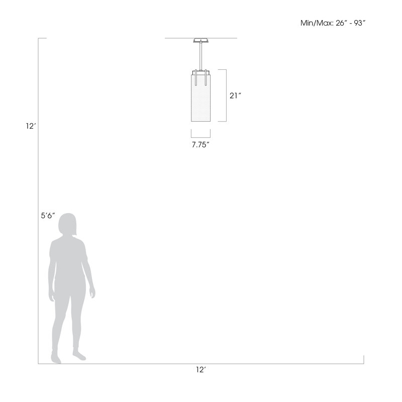 Luminaire suspendu rectangulaire 7,75 po Terra, Argent, H 21 po x l 7,75 po x P 7 po