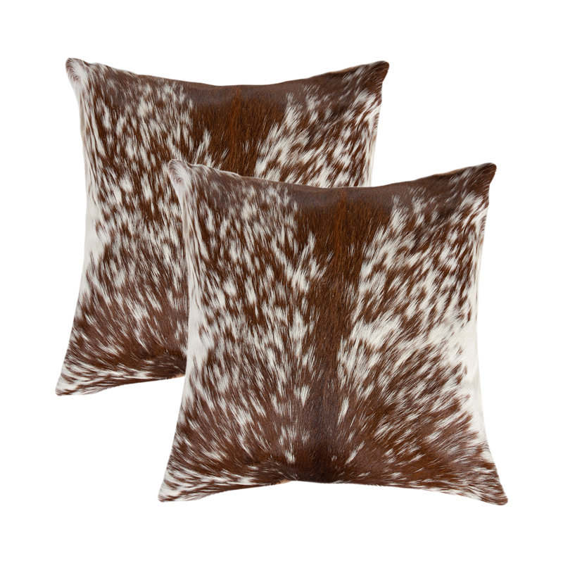 Set of Two 18" Cowhide Throw Pillows, Dark Brown/White