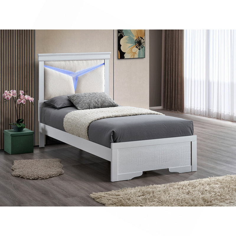 Lit simple (matelas non inclus), blanc scintillant