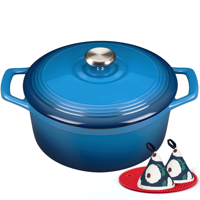 Cocotte en fonte émaillée Overmont avec couvercle et accessoires Overmont - Batterie de cuisine pour la cuisson, le rôtissage et les ragoûts