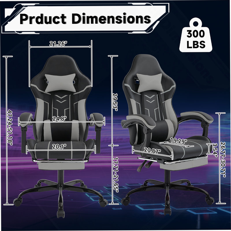 Chaise de jeu, chaise d'ordinateur ergonomique avec repose-pieds Chaise de bureau ergonomique avec dossier lombaire noir
