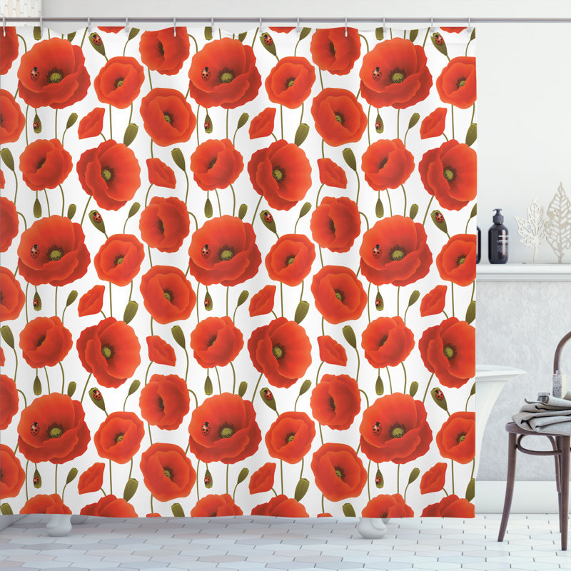 Floral Shower Curtain with Hooks Included, 84" H x 69" W