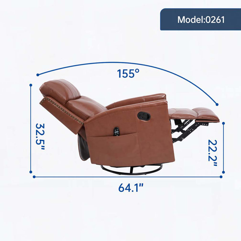 Fauteuil inclinable manuel pivotant en cuir avec massage thermique, Rouge