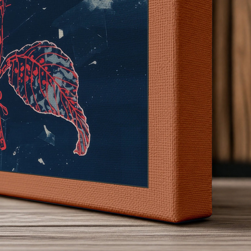 Linocut Bloom Botanical - Wrapped Canvas, 30x20 - 76.2 x 50.8 cm, Terracotta Border