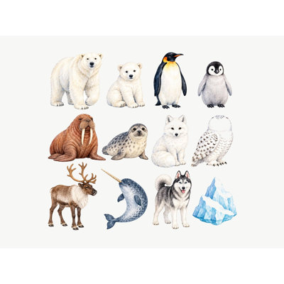 Polar Animal Wall Decals, Set of 12 Peel and Stick Nursery Wall Stickers, Satin Finish Removable Kids Room Wall Art, 20"W x 20"H (50 x 50 cm)