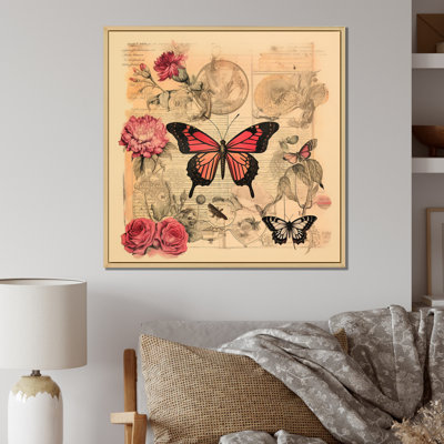 Illustration rétro d'un papillon rose romantique