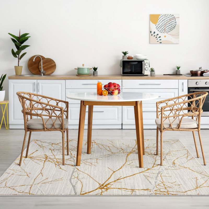 Modern Gray and Gold Abstract 4' x 6' Synthetic Area Rug