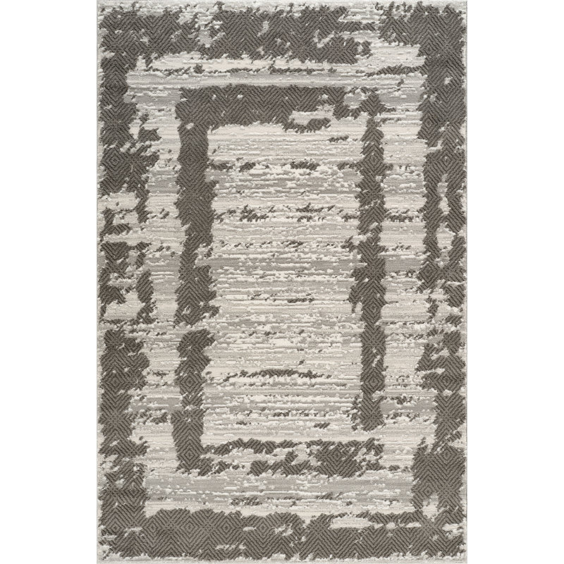 Alison Gray & Ivory Abstract High-Low Modern Rug, 12'0" x 15'2", Gray/Ivory