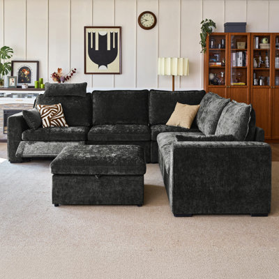 6 Seater Chenille Oversized Modular Sectional Sofa With Power Recliner Plush Cloud Couch With Headrest Convertible Deep L-shaped With Corner And Storage Ottoman