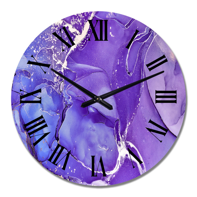 Horloge murale moderne mauve et mauve liquide fuchia X, Grand