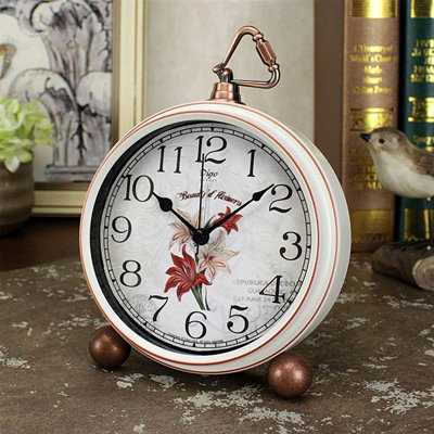 Classic Vintage Clocks - Elegant and Decorative Analog Clock,Silent Non-Ticking Clock with Distressed Metal Frame for Office, Living Room or Bedroom