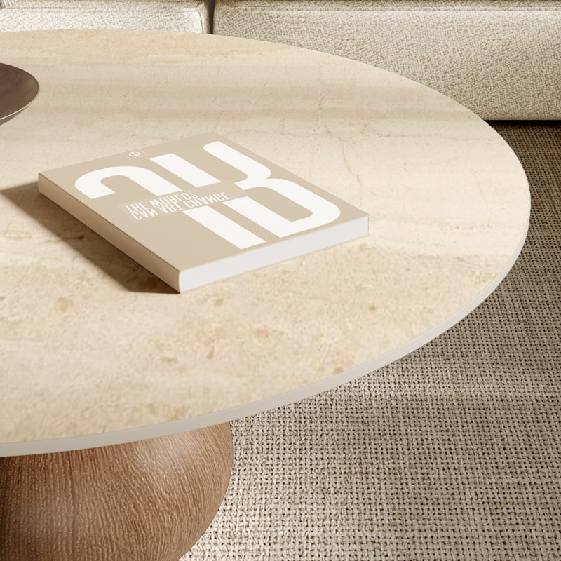 Table basse Jackline Living Mid-Century, H 18,23 po x L 35,43 po x l 35,43 po, Noyer foncé mat travertin miel, Travertin