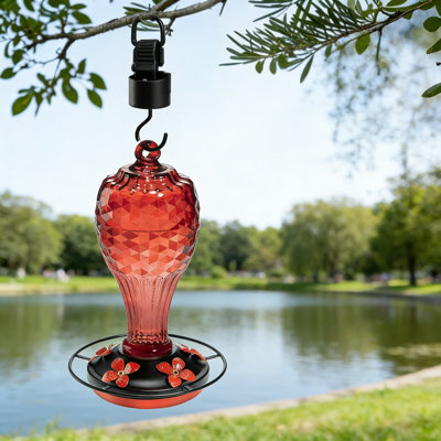 Hand-Blown Glass Hummingbird Feeder With Reflective Fish-Scale Design, 20 Oz Capacity, Leak-Proof Seal And Ant Moat For Outdoor Hanging, Attracts More Hummingbirds
