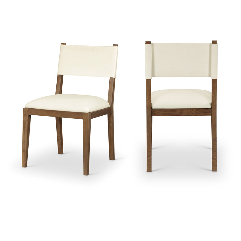 Chaise d'appoint de salle à manger Vina, Noyer teinté, Cuir crème végétalien