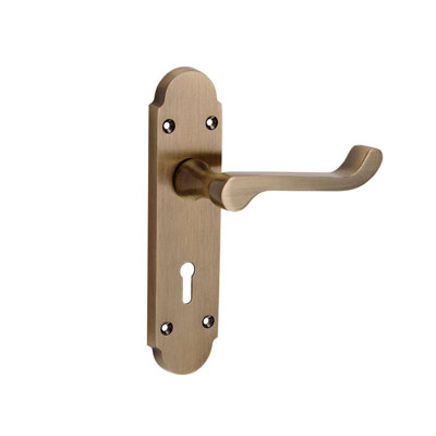 Golden Grace 1 Pair Epsom Design Scroll Lock Door Handle Antique Brass - Secure and Elegant 3 Lever Lock Set with Hinges - 168mm x 40mm