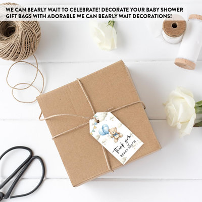 Baby Blue Thank You Beary Much Baby Tags for Favors We Can Bearly Wait, 20 Pack
