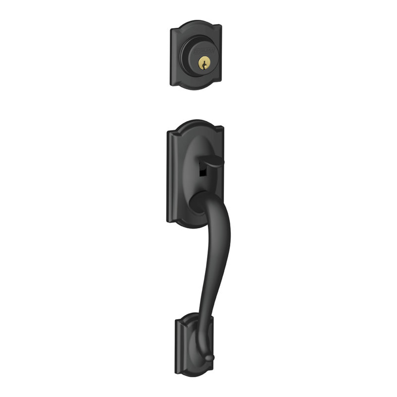 Camelot Exterior Portion Handleset with Single Cylinder Deadbolt (Interior Portion Sold Separately), Matte Black