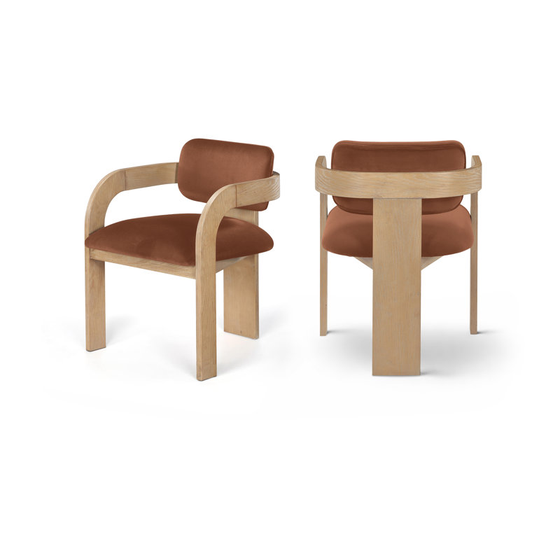 Chaise rembourrée Cedra, Velours cognac, Naturel