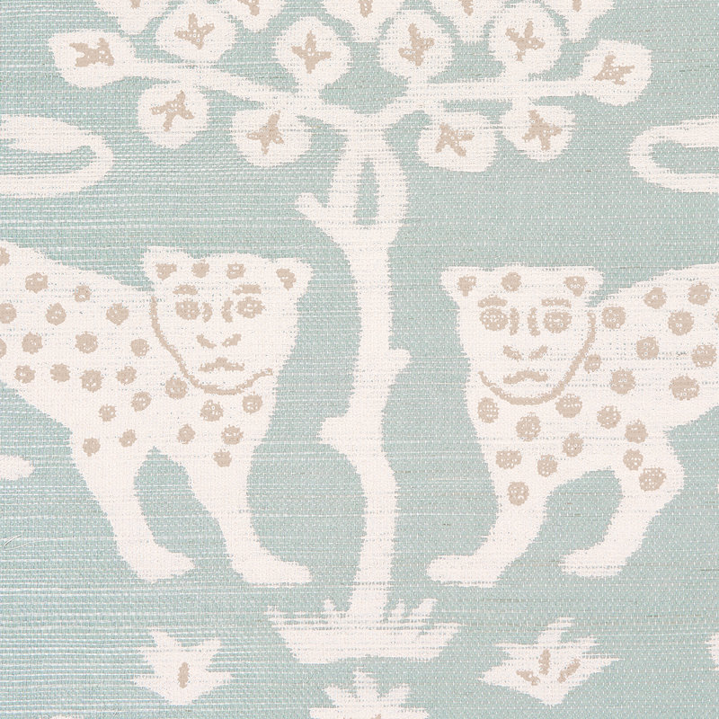 Papier peint sisal Woodland Leopard, Bleu eau