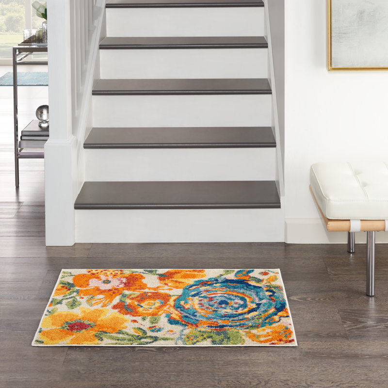 Tapis ivoire traditionnel à motif floral Lakenya, Rectangle de 2 pi x 3 pi