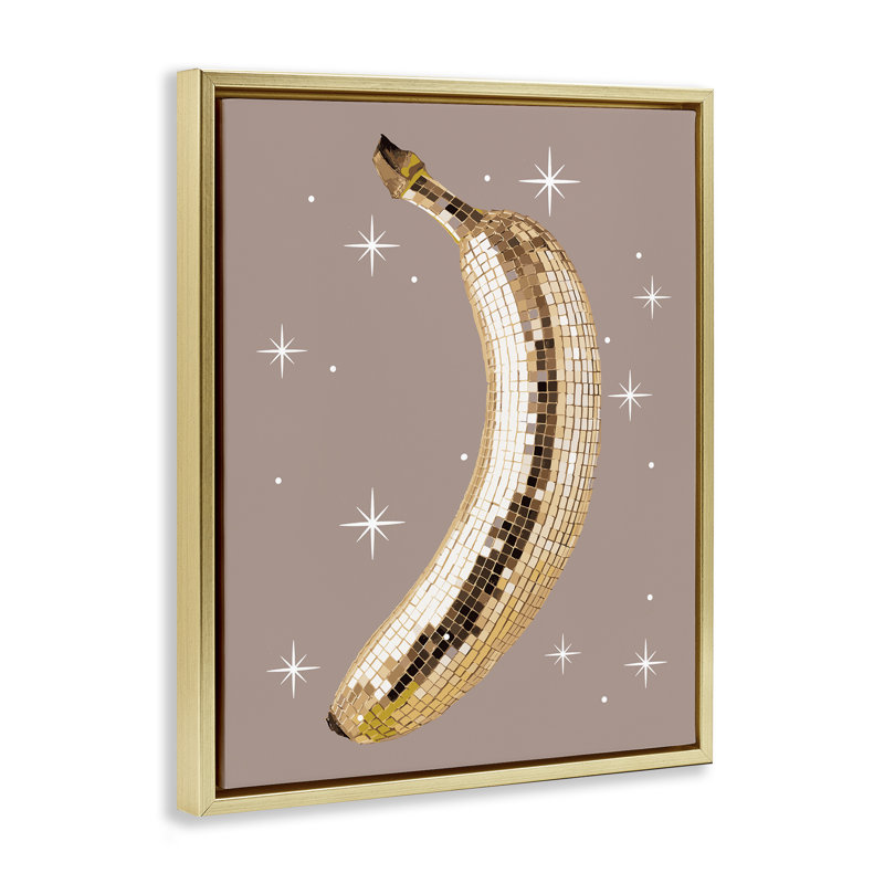 Cadre flottant Luminous Glam Banana, design par Lil 'Rue, H 31 po x l 25 po, Cadre flottant métallique doré