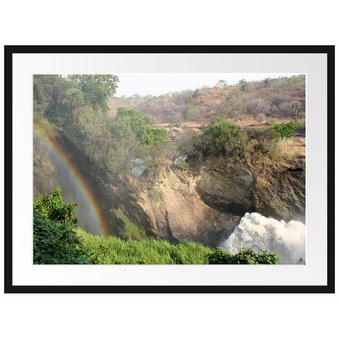 Gerahmtes Poster Regenbogen über Wasserfall