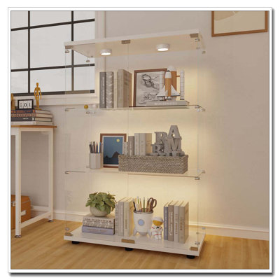 Vitrine en verre trempé avec éclairage à piles et pieds réglables