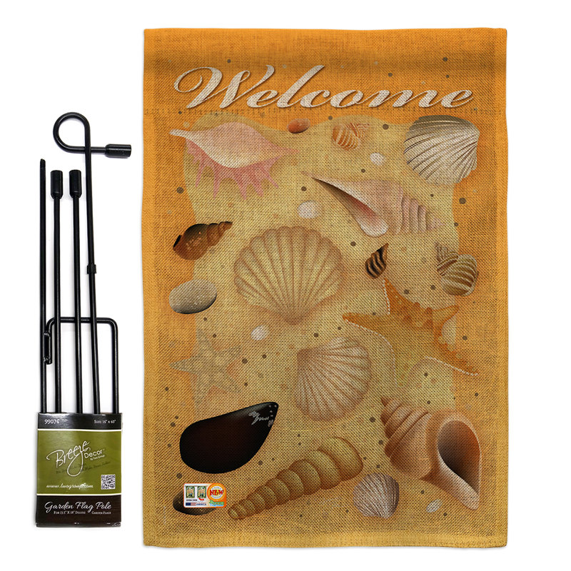 « welcome shells summer », en toile jute 2 faces 18,5 x 13 po the sun impressions jardin ensemble de drapeau