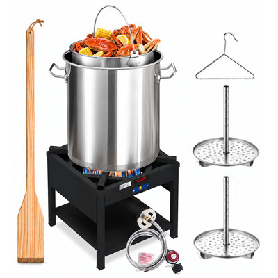 ARC 52QT Stainless Steel Seafood Pot,200K BTU Cast Iron Propane Burner,36" Wood Mixing Paddle