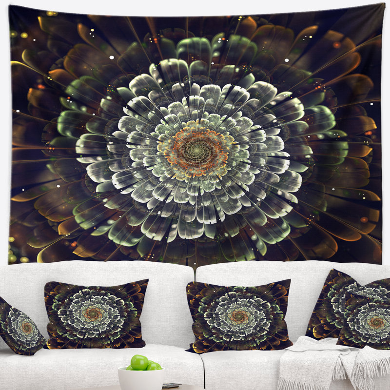 Tapisserie de fleur de tissu métallique argenté abstraite, H 32 po x l 39 po
