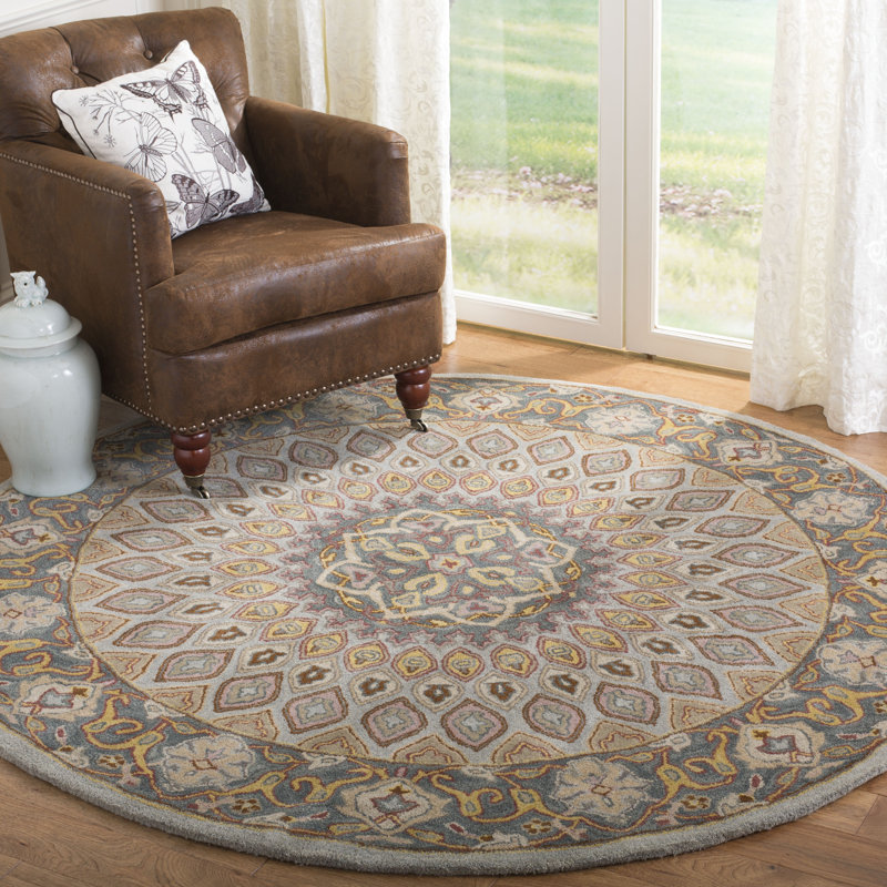 Gideon Hand Tufted Wool/Cotton/Latex Oriental Rug in Grey/Blue, Round 8'