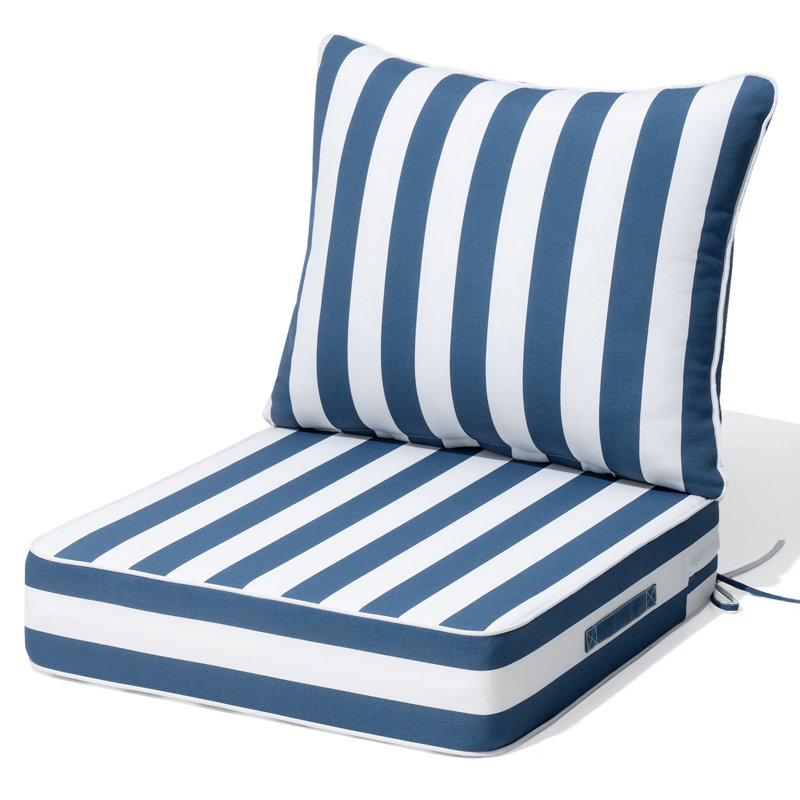 Water Resistant Outdoor 5.5 " Lounge Chair and Seating Group Seat / Back Cushion, Navy Blue/White Striped