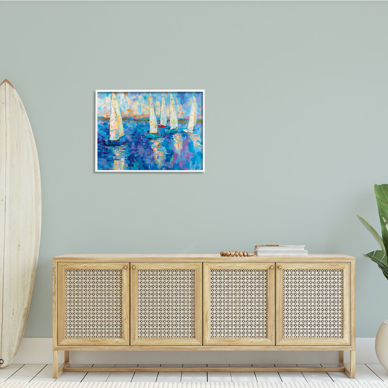 "Voilier expressif", art nautique abstrait sur bois par Jeanette Vertentes, H 24 po x l 30 po x P 1,5 po