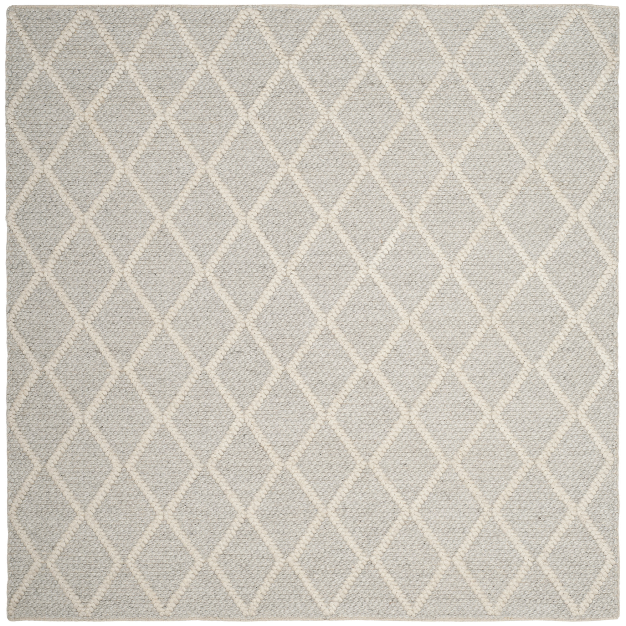 Russo Geometric Flatweave Silver/Ivory Area Rug, Square 6'