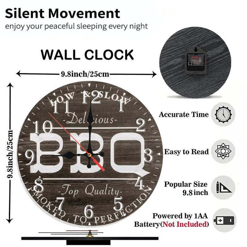 Horloge murale en bois 10 po, mouvement silencieux, à piles (piles AA non incluses), décor artistique, parfait pour les décorations