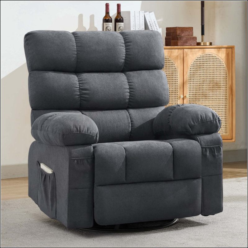 Swivel Rocker Recliner Chair For Adults, 360° Upholstered Manual Recliners For Small Spaces, Single Seat Glider Reclining Chair With Side Pockets, Ergonomic Reading Chair For Living Room, RV, Bedroom