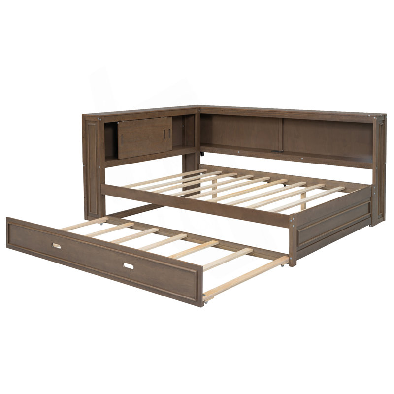 Lit de jour en bois avec tablettes de rangement, charge USB, éclairage à DEL et lit gigogne pour un confort accru et une utilisation accrue de l'espace