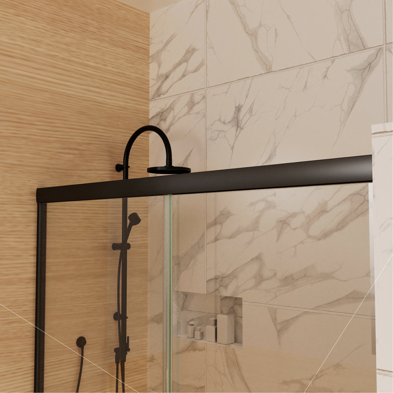 50In. -54 In. X 72 In. Traditional Sliding Shower Door In Matte Black With Clear Glass